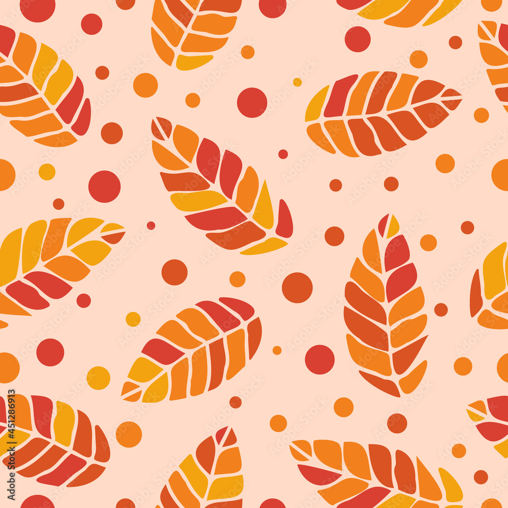 Autumn seamless pattern. Seamless pattern with leaves. Vector illustration