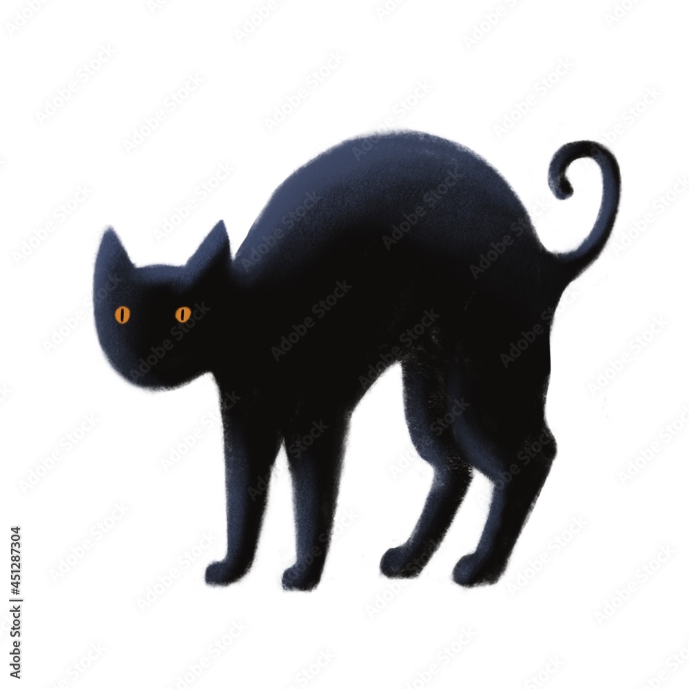 cute black cat, halloween illustration of funny character