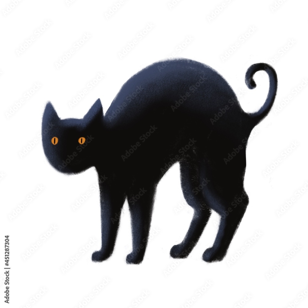 Obraz premium cute black cat, halloween illustration of funny character