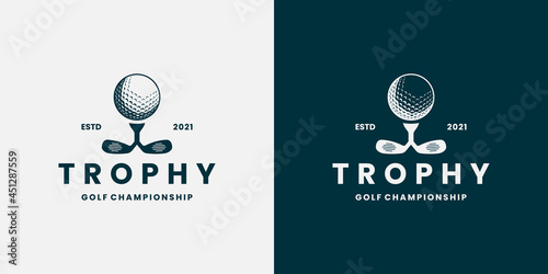 trophy golf championship logo design retro style