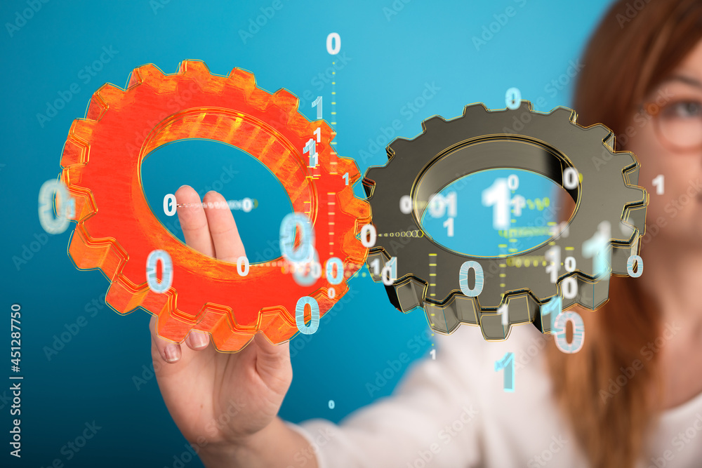 Business, Internet and technology concept. Business select gear icon on virtual screen/ Business, Internet and technology concept. Business select gear icon on virtual screen/