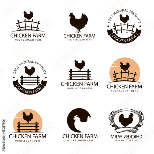 collection of chicken design icons isolated on white background