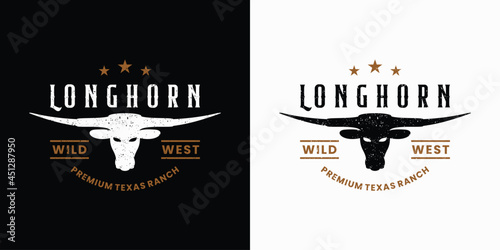 longhorn buffalo, cow, logo design badge vintage style photo