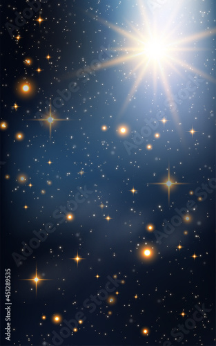 Winter Christmas sky. Christmas star in the sky. illustration with free space for your text or greetings. Eps10