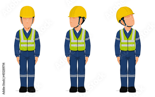 set of industrial workers in the position of sanding attention.