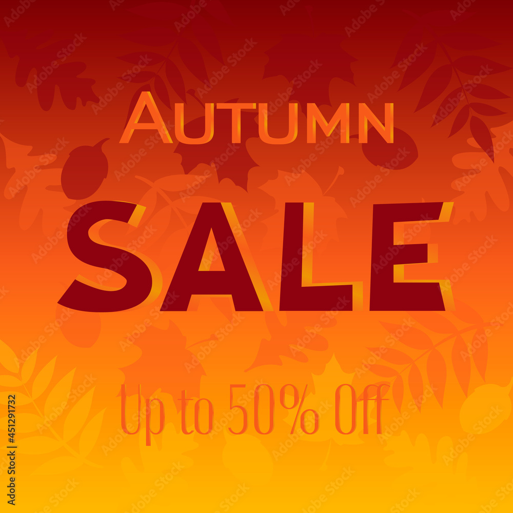 Autumn sale banners for September shopping promo or 50 percent fall store discount. maple and oak leaves acorn for design of discount flyer or web banner. Autumn  background