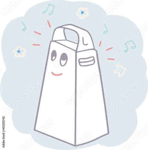 Hand drawn grater with music notes and flowers. Smiling funny kitchen tool. Vector illustration.