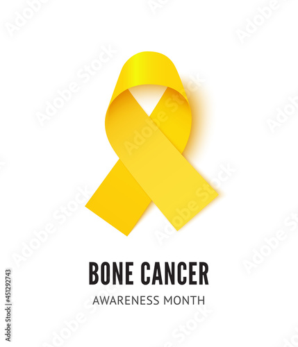 Bone cancer awareness ribbon vector icon. Yellow ribbon realistic illustration isolated on white background