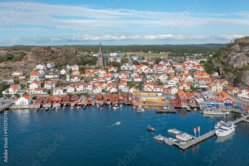 Aerial view of seaside town Fjällbacka (fjallbacka) in Bohuslän, Sweden