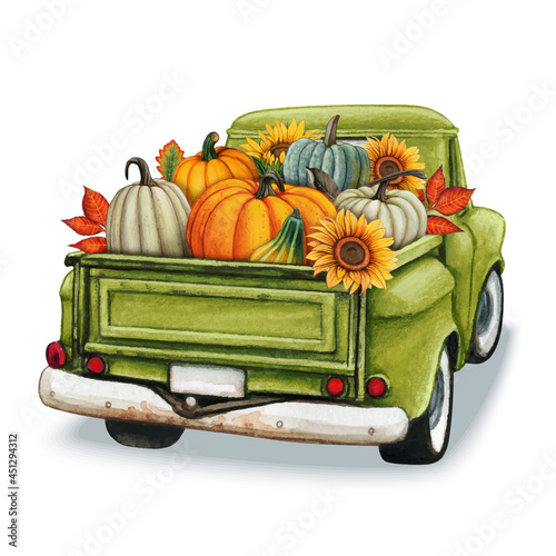 Watercolor hand drawn fall pumpkin composition