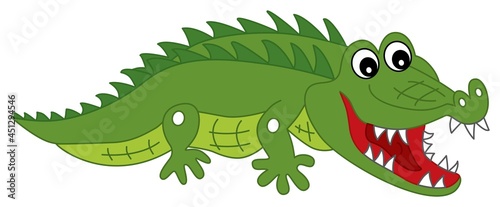 Vector Cute Crocodile with the Open Mouth Crawling