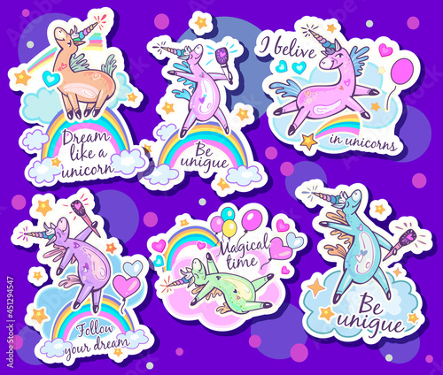 Stickers with Unicorns and Inspiring Quotes