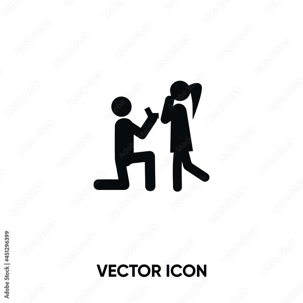 Marriage proposal vector icon. Modern, simple flat vector illustration for website or mobile app.Marriage symbol, logo illustration. Pixel perfect vector graphics Marriage proposal vector icon. Modern, simple flat vector illustration for website or mobile app.Marriage symbol, logo illustration. Pixel perfect vector graphics
