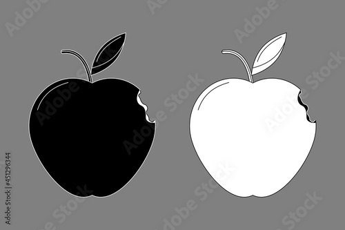 Apple with a small bite black white outline
