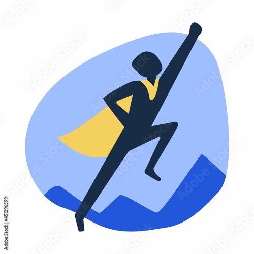 Super hero icon. A man flies over the mountains. Problem solver. Vector, symbol, illustration. Business management logo. Office emblem. For the site, for the application.