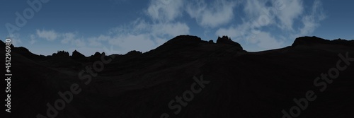 Silhouettes of mountains against a blue sky  3D rendering