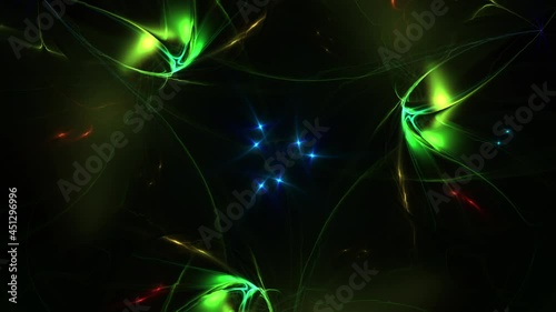 Loopable abstract fantasy motion green waves on black background