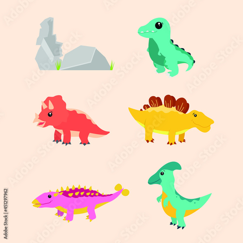 Cute set dinosaur vector illustration for birthday banner and kids friendly