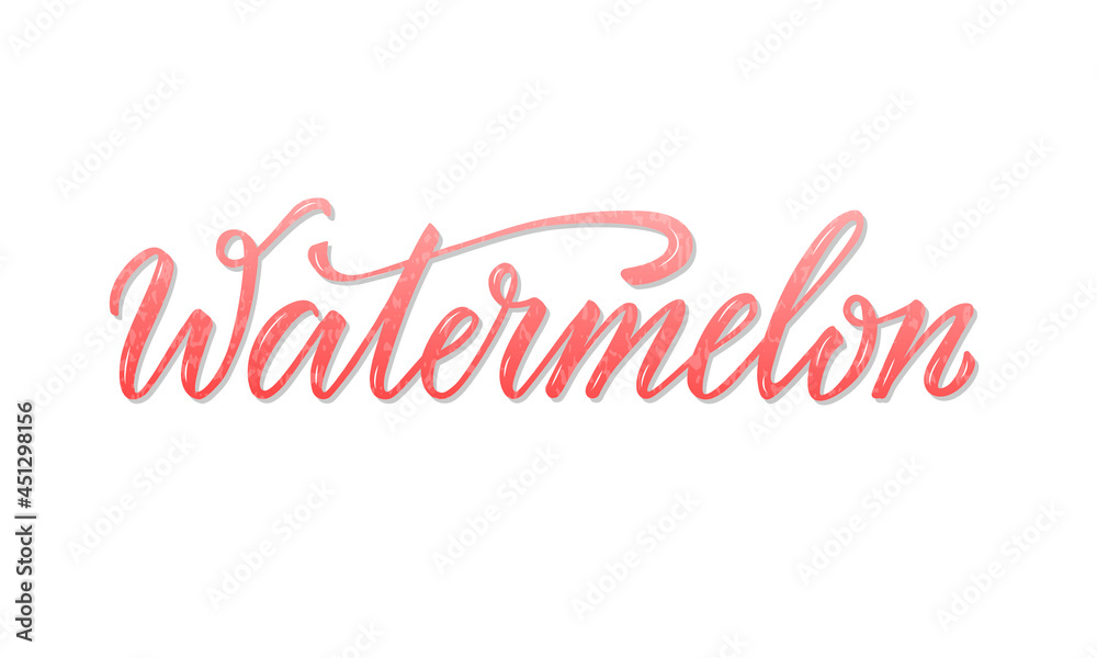 Vector illustration of watermelon handwritten text for banner, poster, menu, signage, advertisement, card, package design. Creative lettering for web design or print
