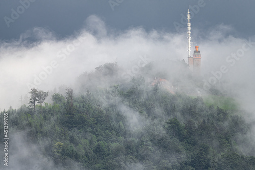 Merkur Mountain with Tower in the Clouds, Baden-Baden, Germany