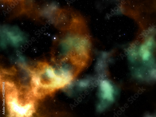 3D abstract space scene with nebula and stars photo