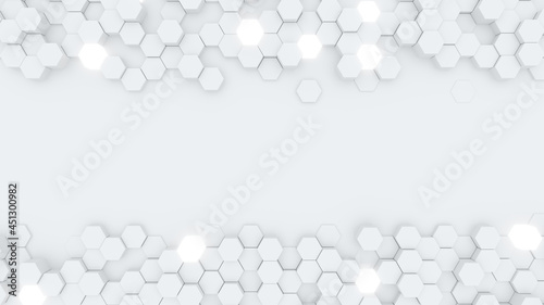 White geometric hexagonal abstract background. Hexagonal honeycomb. Abstract white self-luminous hexagons. © Andrey Shtepa