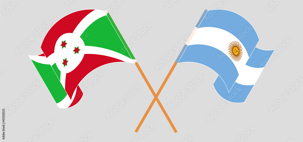 Fototapeta premium Crossed and waving flags of Burundi and Argentina