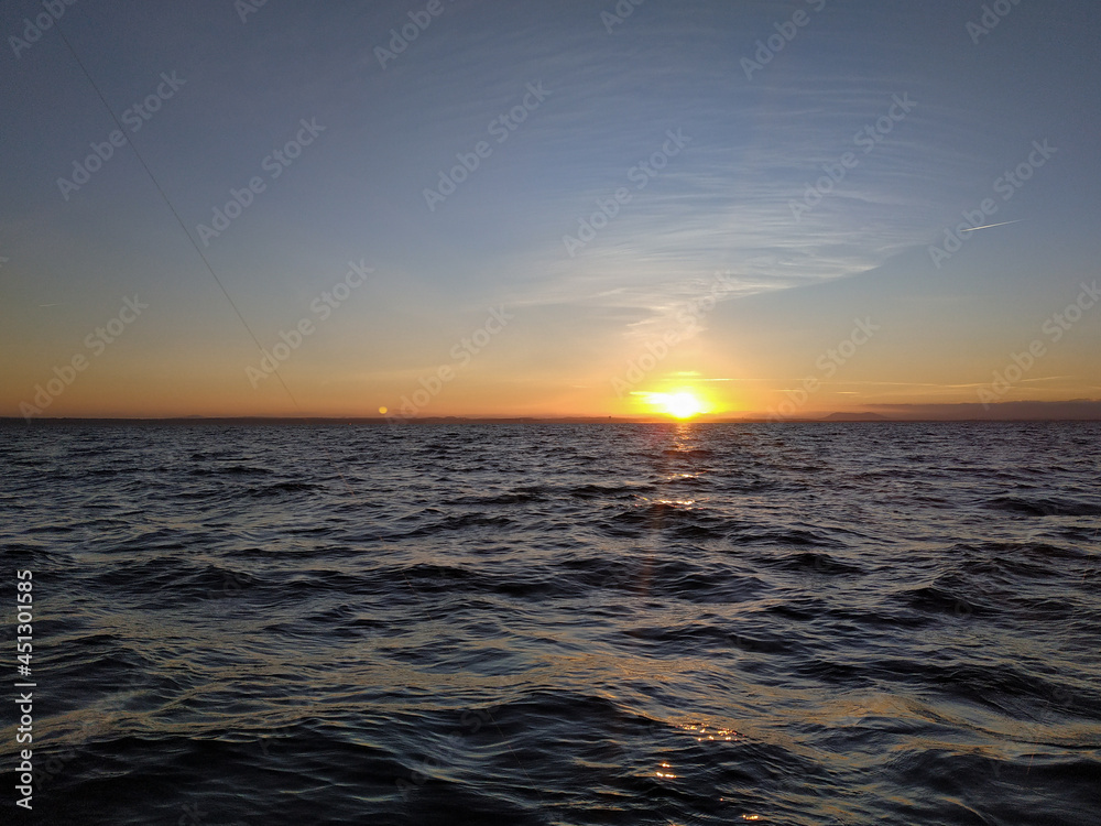 Fototapeta premium sunset and moon over the mediterranean sea, Spain