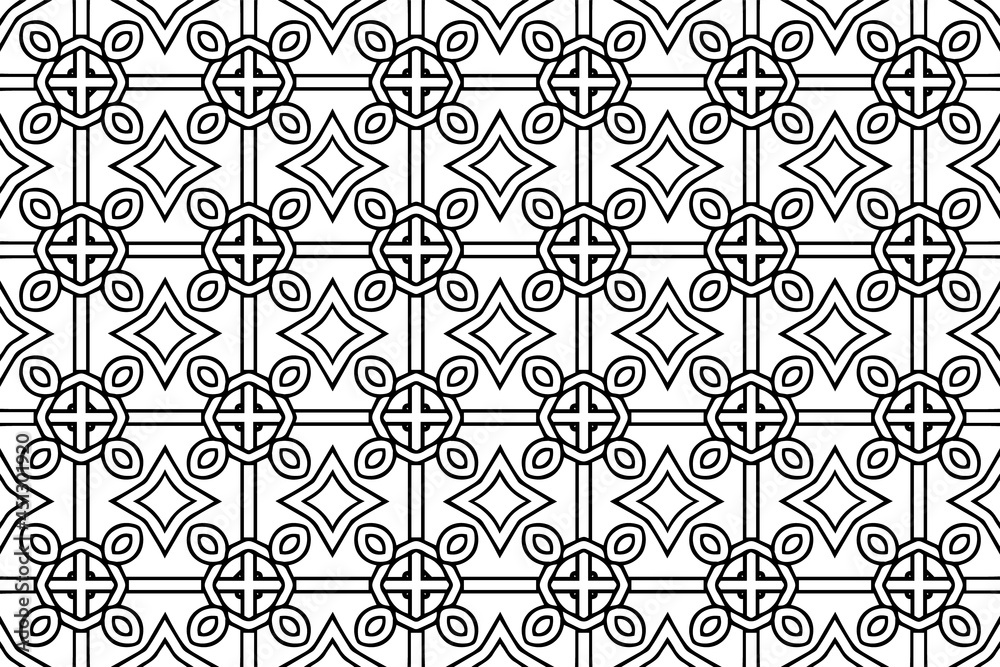 Ethnic beautiful pattern, geometric minimalistic background. Oriental, Indonesian artistic ornament. Black white template for creativity, coloring, design. Ethnic beautiful pattern, geometric minimalistic background. Oriental, Indonesian artistic ornament. Black white template for creativity, coloring, design.