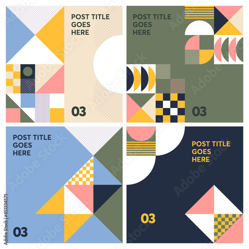 Geometric composition social media instagram post template bundle with modern style and vibrant colour palette
