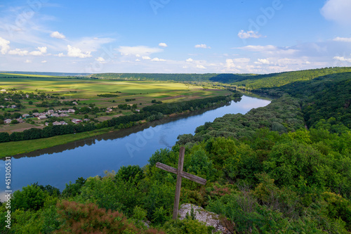 Wide river. Eastern european background with copy space for text or lettering. Ideal for fishing and rafting. photo