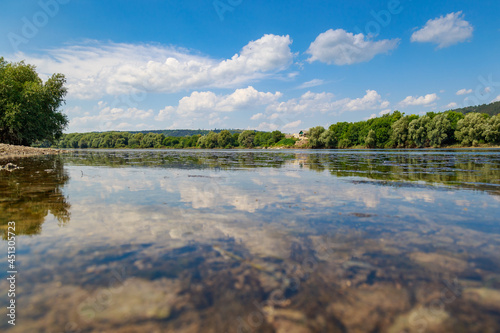 Wide river. Eastern european background with copy space for text or lettering. Ideal for fishing and rafting. photo