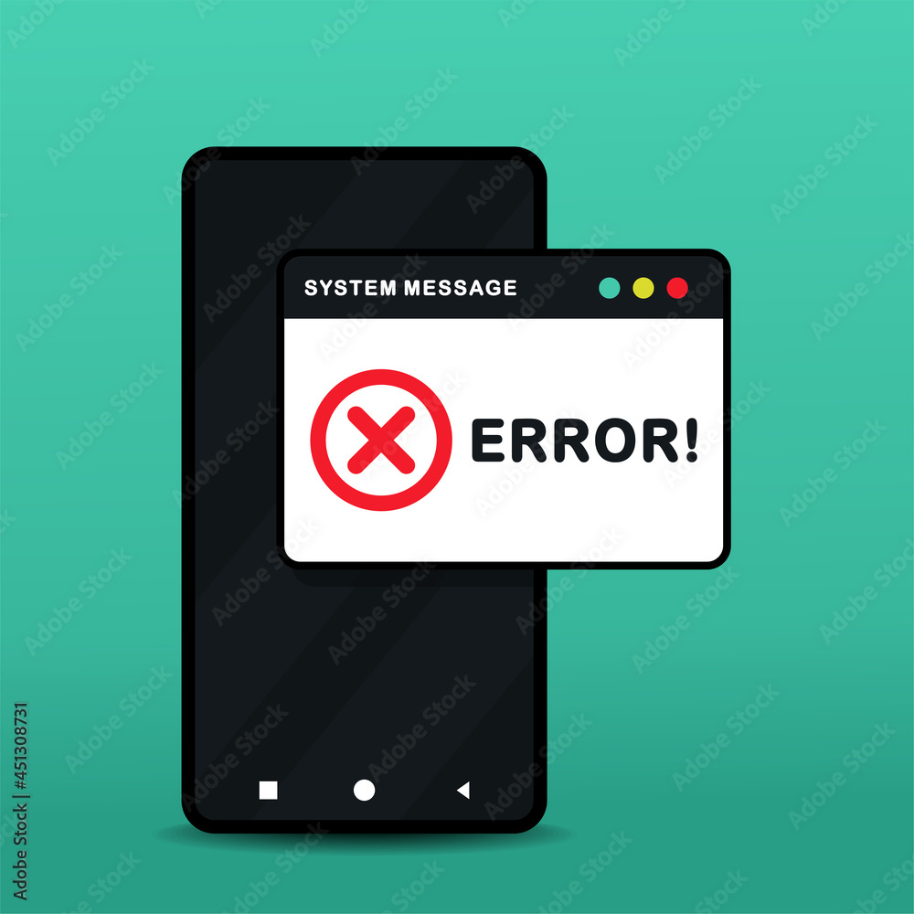 Smartphone with web page error notification. Pop up windows operating system error. Illustration vector