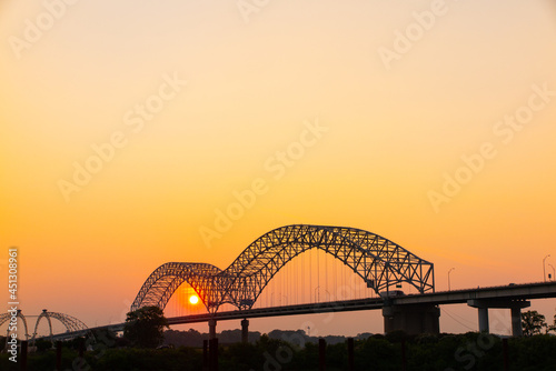 Hernando Desoto Bridge on the Mississippi River at dusk