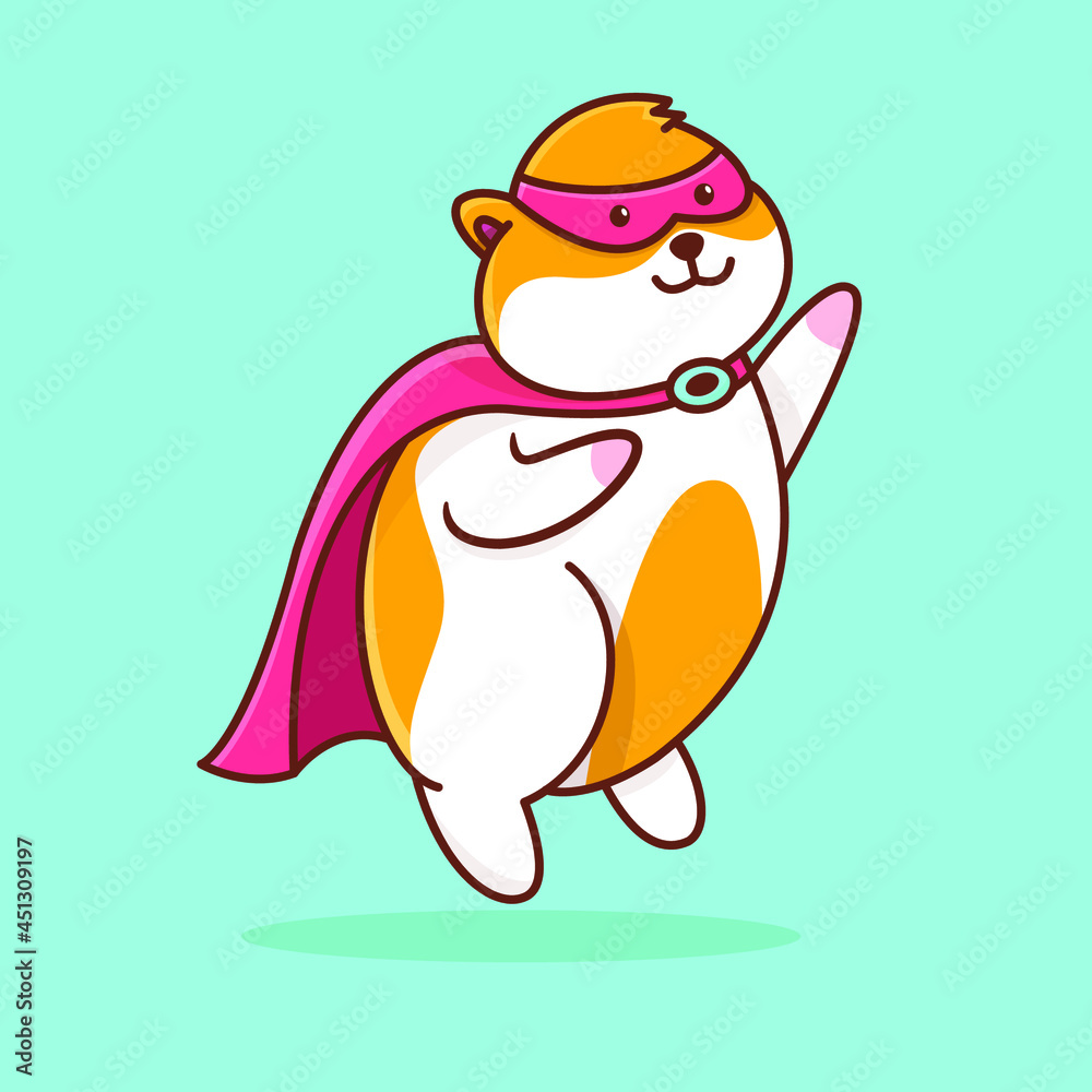 Fototapeta premium cute hamster become flying hero, flat illustration