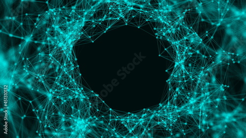 Fflying into technology, space tunnel with many connecting dots and lines, connection structure background, 3d rendering backdrop photo