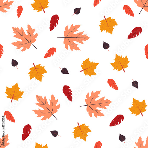 Vector illustration with seamless pattern of fallen leaves