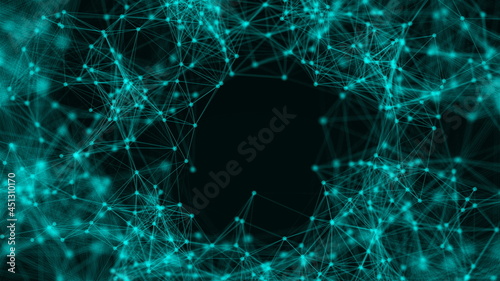 Fflying into technology, space tunnel with many connecting dots and lines, connection structure background, 3d rendering backdrop photo