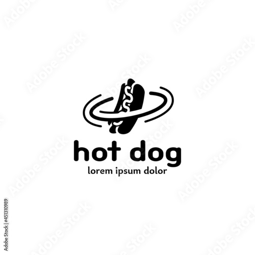 Hot dog logo. Street food icon. Modern flat restaurant or cafe logotype. Vector design concept. fastfood sign illustration photo