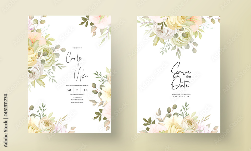 wedding invitation card with warm soft autumn fall floral