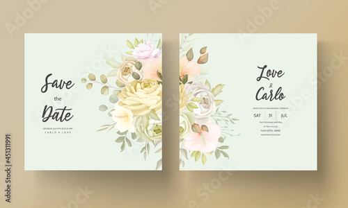 wedding invitation card with warm soft autumn fall floral