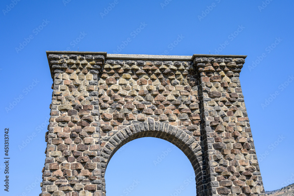 Roosevelt Arch on a bright sunny day, Yellowstone National Park, USA

