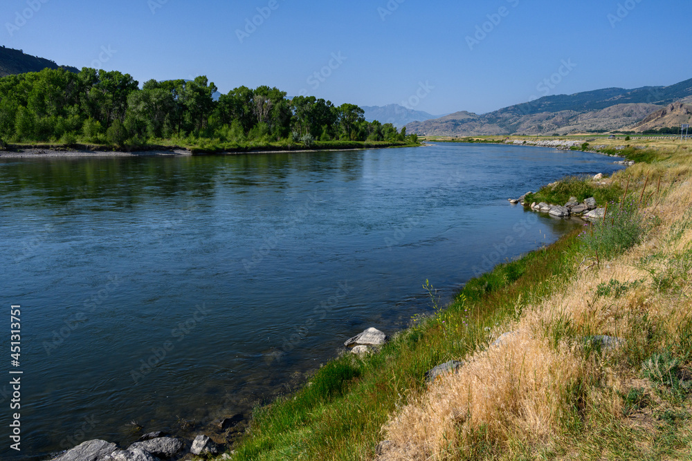 Peaceful day on the Gallatin River in Montana, nature landscape as a background
