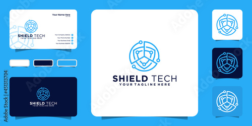 network and technology shield logo design inspiration business card
