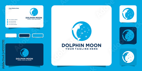 dolphin jumping moon logo design and business card
