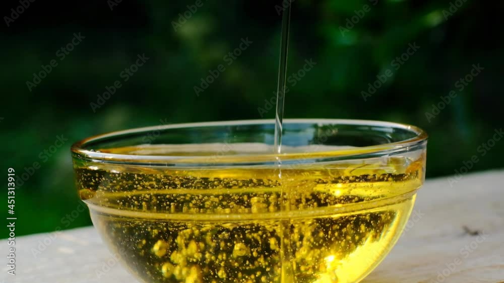 Sunflower oil. Cold pressed organic natural vegetable oil. Organic pure