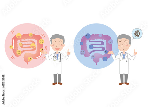 腸の状態を説明する医師のイラストセット