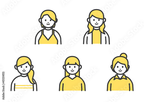 女性の上半身イラストアイコン素材セット