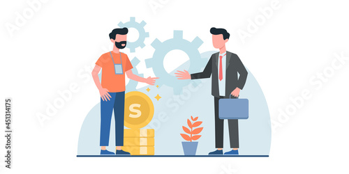 Flat design concept of meeting, business presentation, training, annual report. Vector illustration for website banner, marketing material, business presentation, online advertising.