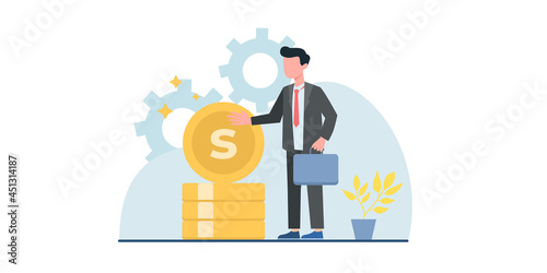 Flat design concept of meeting, business presentation, training, annual report. Vector illustration for website banner, marketing material, business presentation, online advertising.